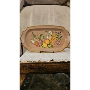 Toleware Metal Tray Hand Painted Fruit & Leaves 19.5 L x 10.5 W